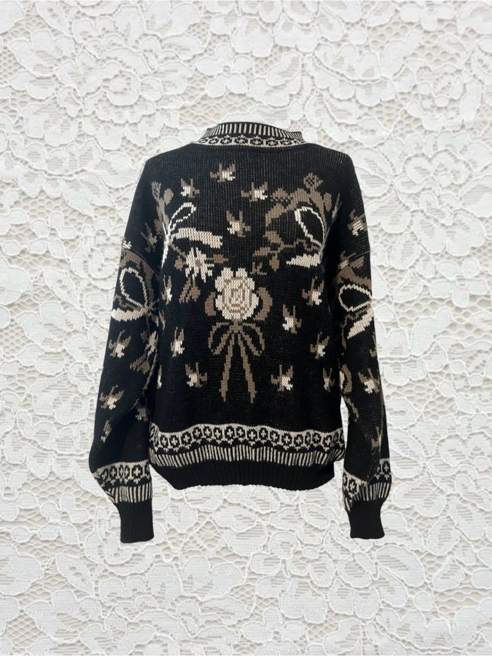 cutest vintage bow and flower graphic grandpa sweater